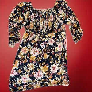 Blue Floral asymmetrical Stretchy Dress MIDI